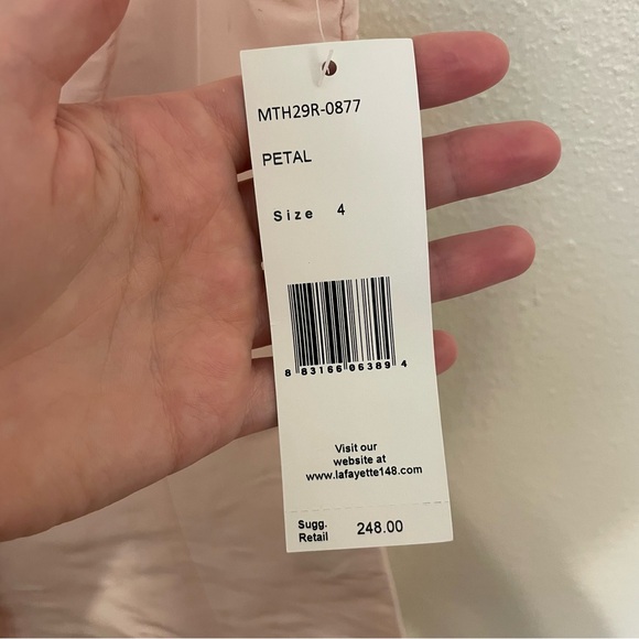 Lafayette 148 New York Silk Pink Sleeveless Blouse Ruffle Collar Bow Button Up - Picture 8 of 11